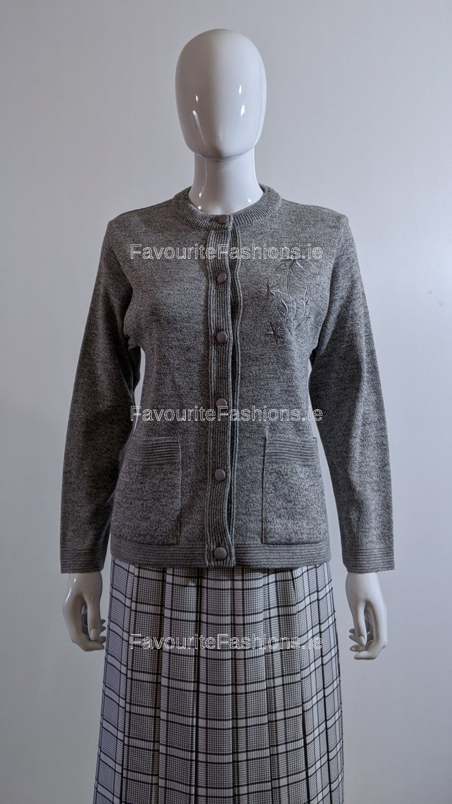 Grey Round Neck Button Cardigan