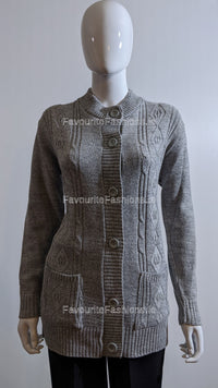 Grey Round Neck Button Up Pocket Cardigan