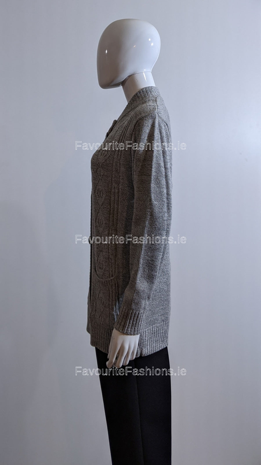 Grey Round Neck Button Up Pocket Cardigan