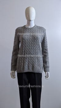 Grey Round Neck Cable Knit Jumper 