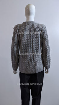 Grey Round Neck Cable Knit Jumper 