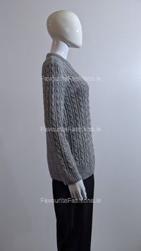 Grey Round Neck Cable Knit Jumper 