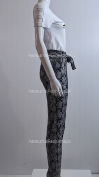 Grey Snake Print Belted Trouser