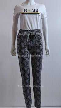 Grey Snake Print Belted Trouser