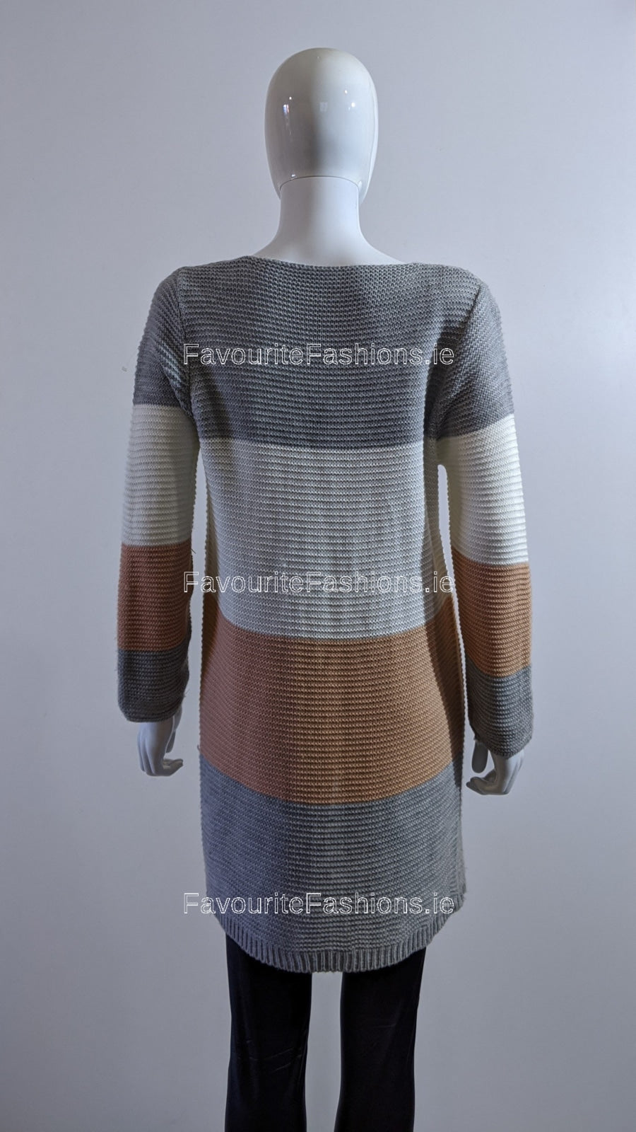 Grey Three Tone Knitted Open Cardigan