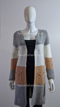 Grey Three Tone Knitted Open Cardigan