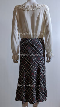 Grey & White Elasticated Lined A-Line Checked Tartan Skirt