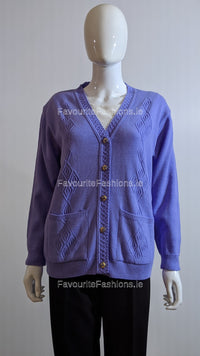 Lavender V-Neck Diamond Design Cardigan with Pockets