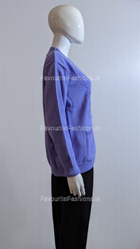 Lavender V-Neck Diamond Design Cardigan with Pockets