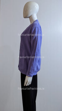 Lavender V-Neck Diamond Design Cardigan with Pockets