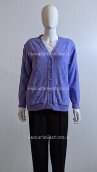 Lavender V-Neck Diamond Design Cardigan with Pockets