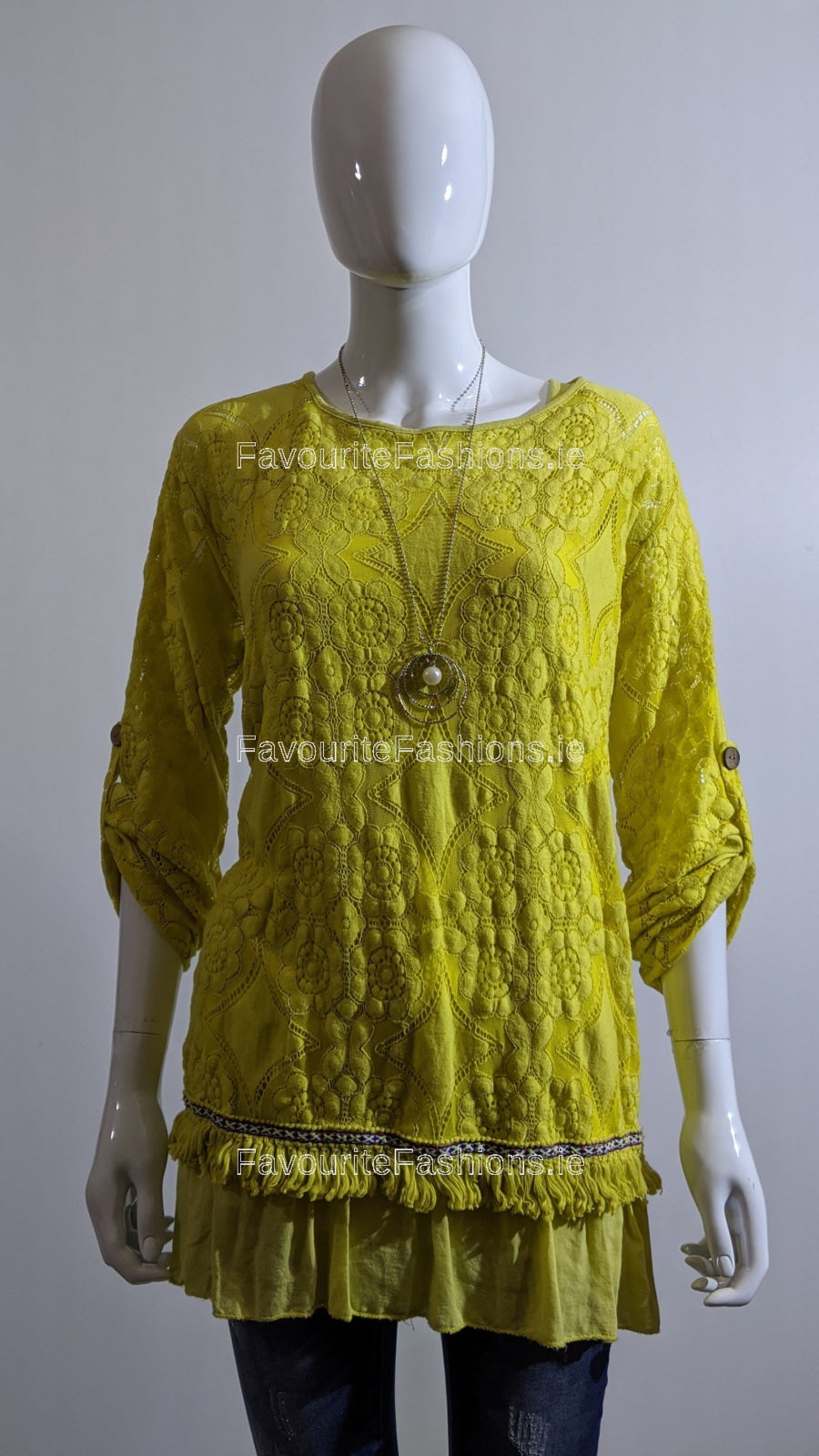 Lime Lace Detail Cotton Top