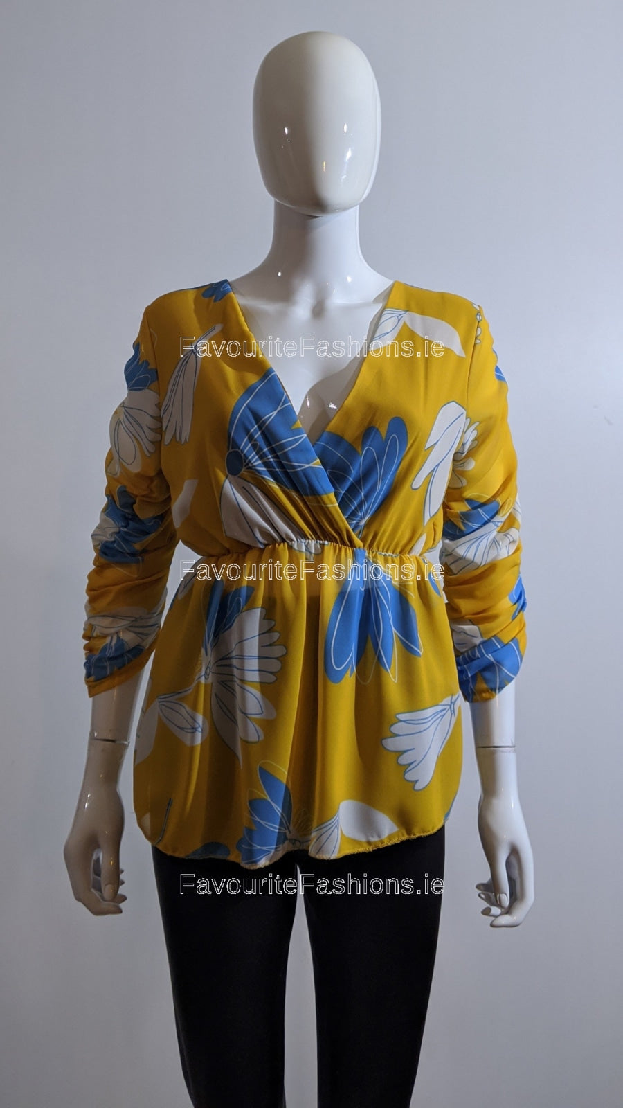 Mustard Floral Wrap Front Top