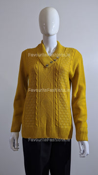 Mustard Four Button Cable Knit Jumper