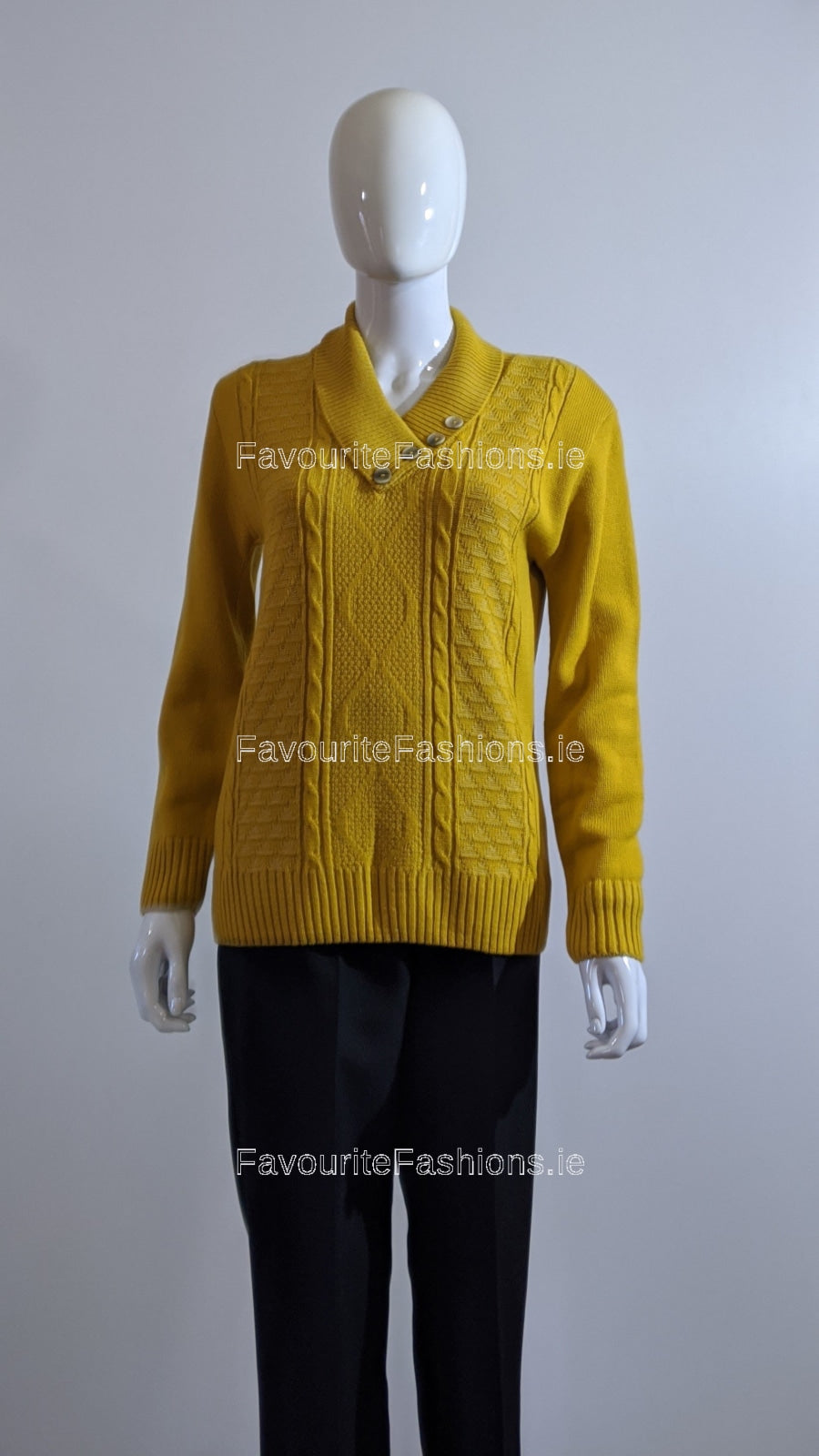 Mustard Four Button Cable Knit Jumper