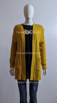 Mustard Knit Design Open Cardigan