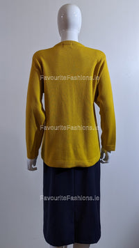 Mustard Round Neck Button Cardigan