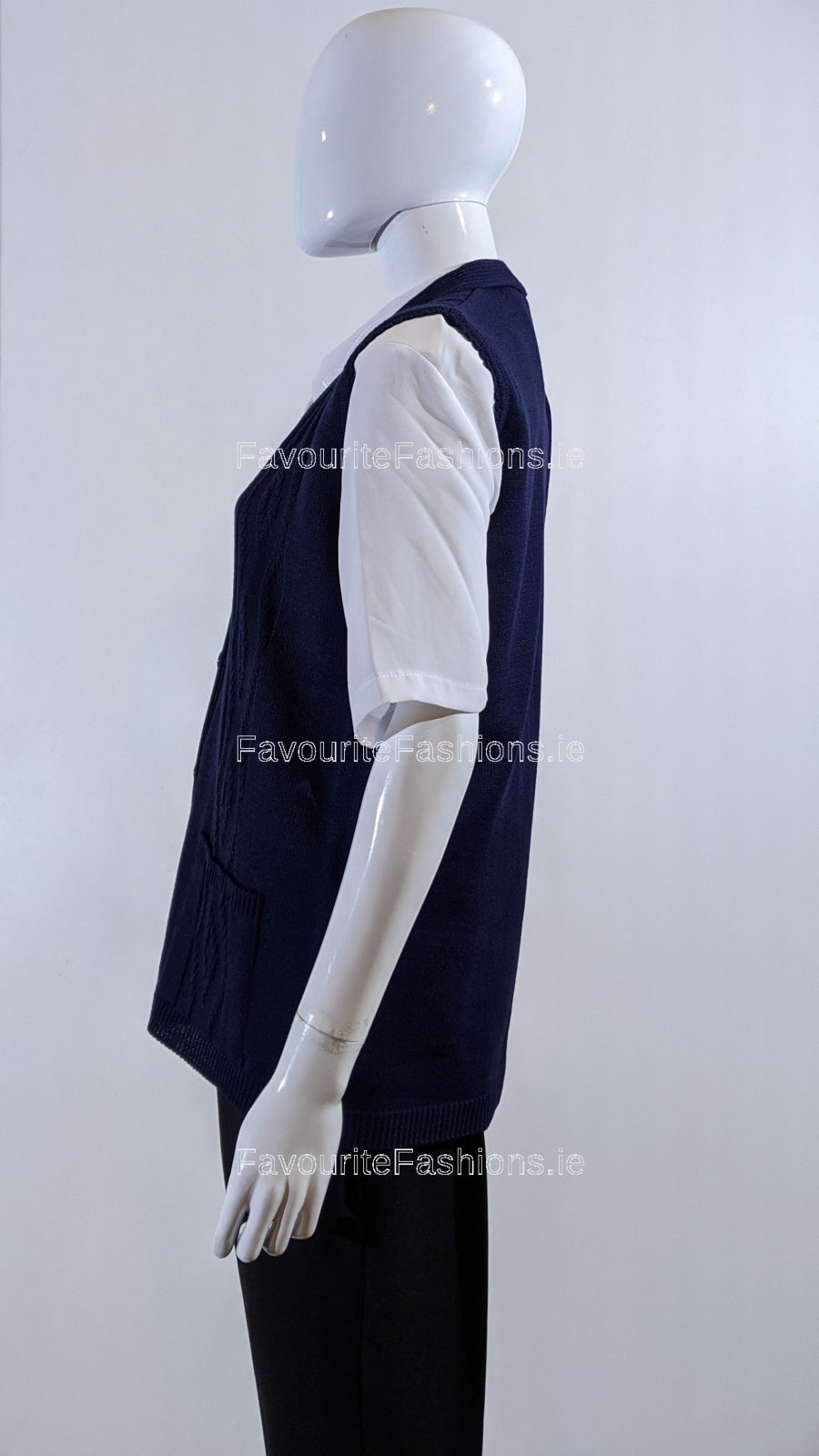Navy Button Up Knitted Waistcoat Cardigan with Pockets