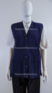 Navy Button Up Knitted Waistcoat Cardigan with Pockets