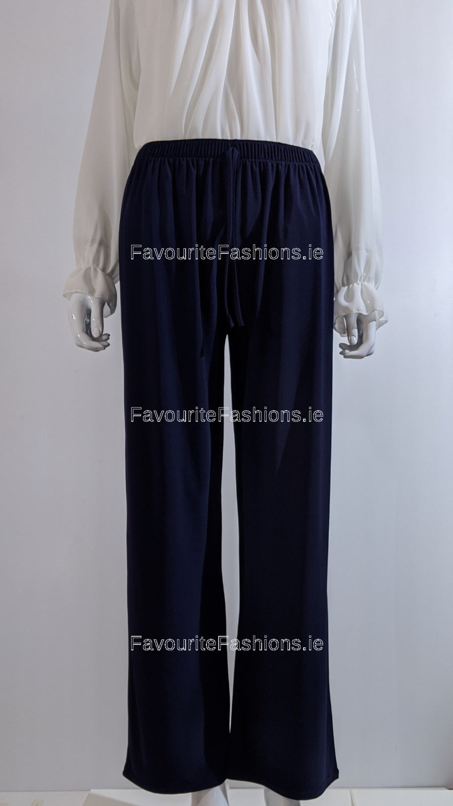 Navy Wide Leg Trousers with Elastic Waist