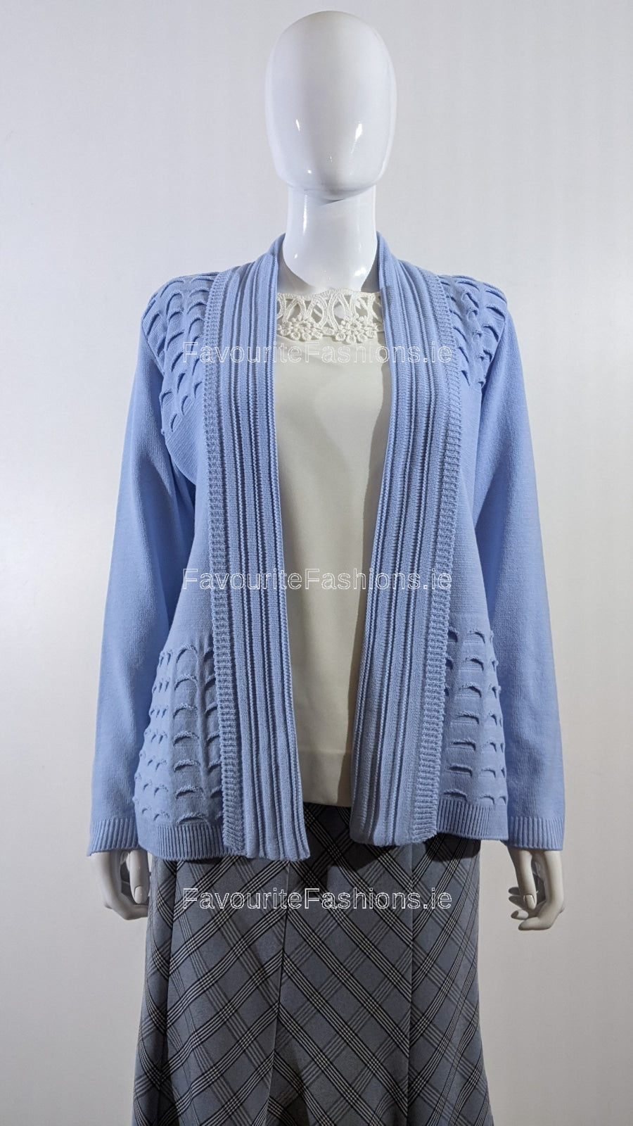 Pale Blue Scallop Edge Open Cardigan