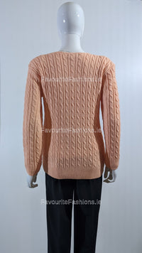 Peach V-Neck Cable Knit Jumper