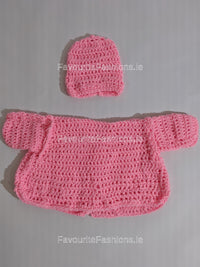 Pink Baby Hand Knitted Jacket and Hat Set