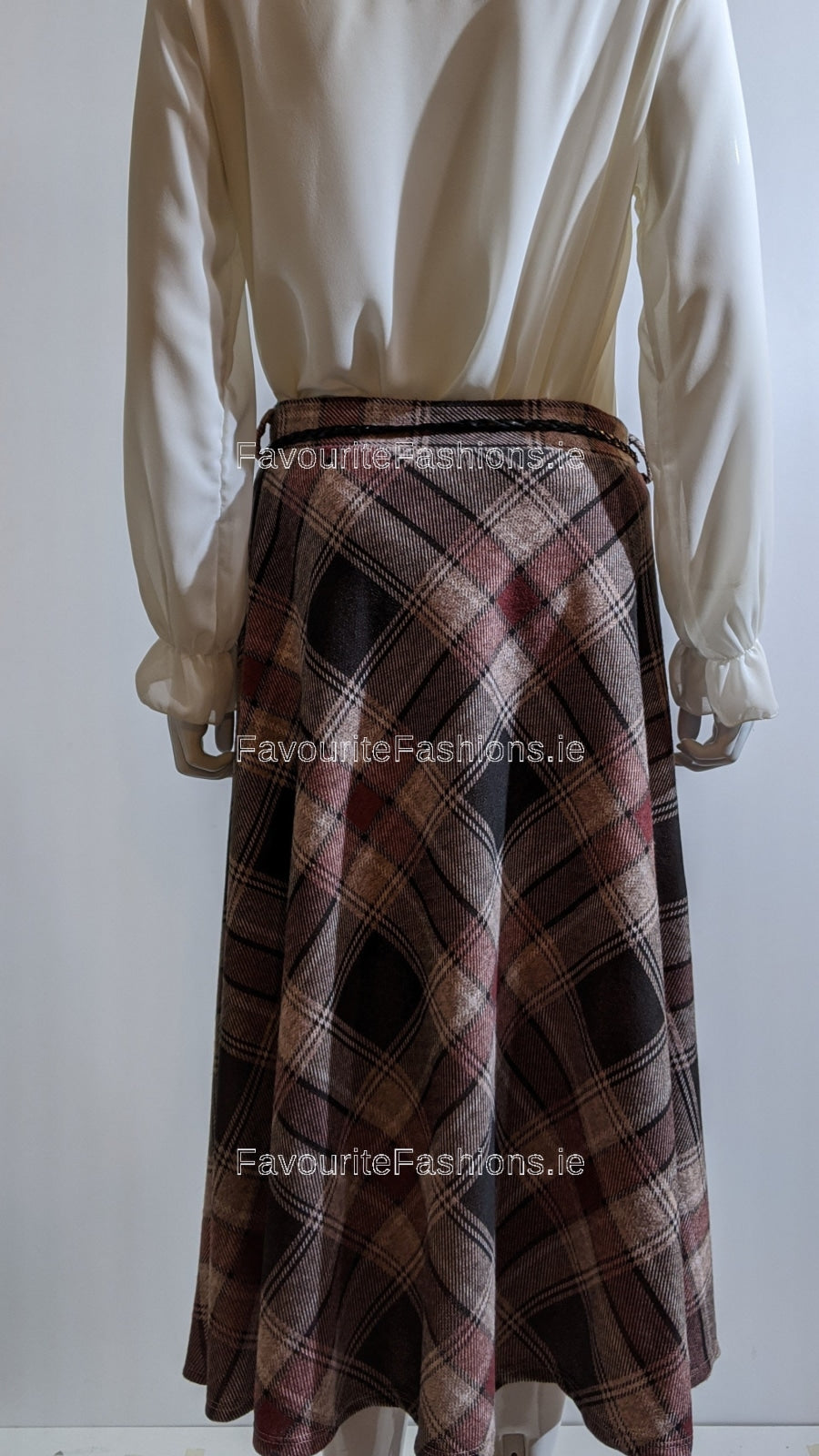 Pink & Black Check Belted A-Line Skirt