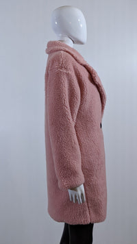 Pink Button Up Lined Teddy Coat