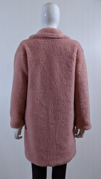 Pink Button Up Lined Teddy Coat