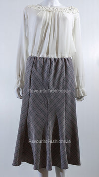 Pink Elasticated Lined A-Line Diamond Checked Skirt