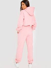 Pink 'Los Angeles' Cropped Hoodie and Jogger Fleece Co-ord