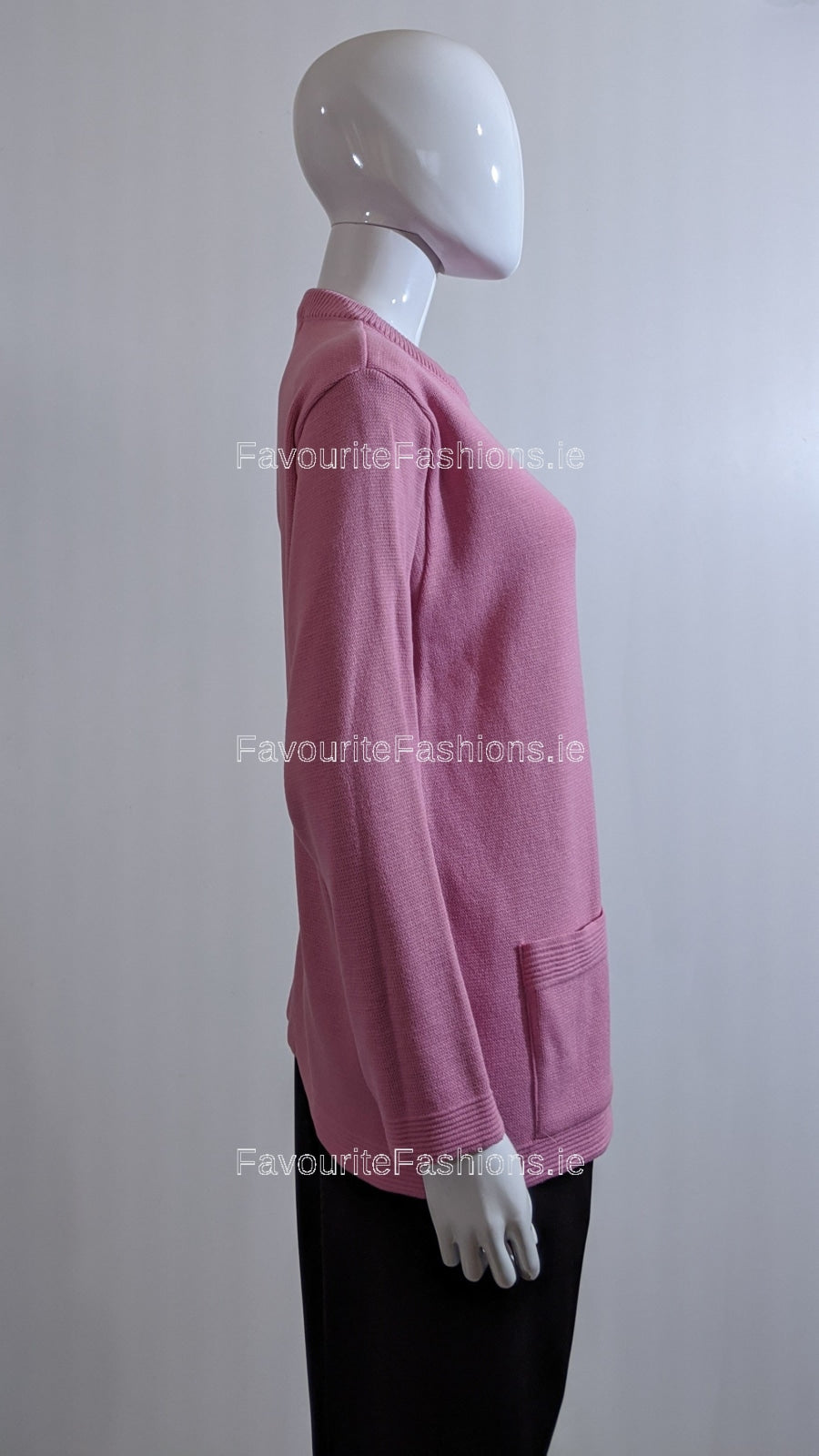 Pink Round Neck Button Pocket Cardigan