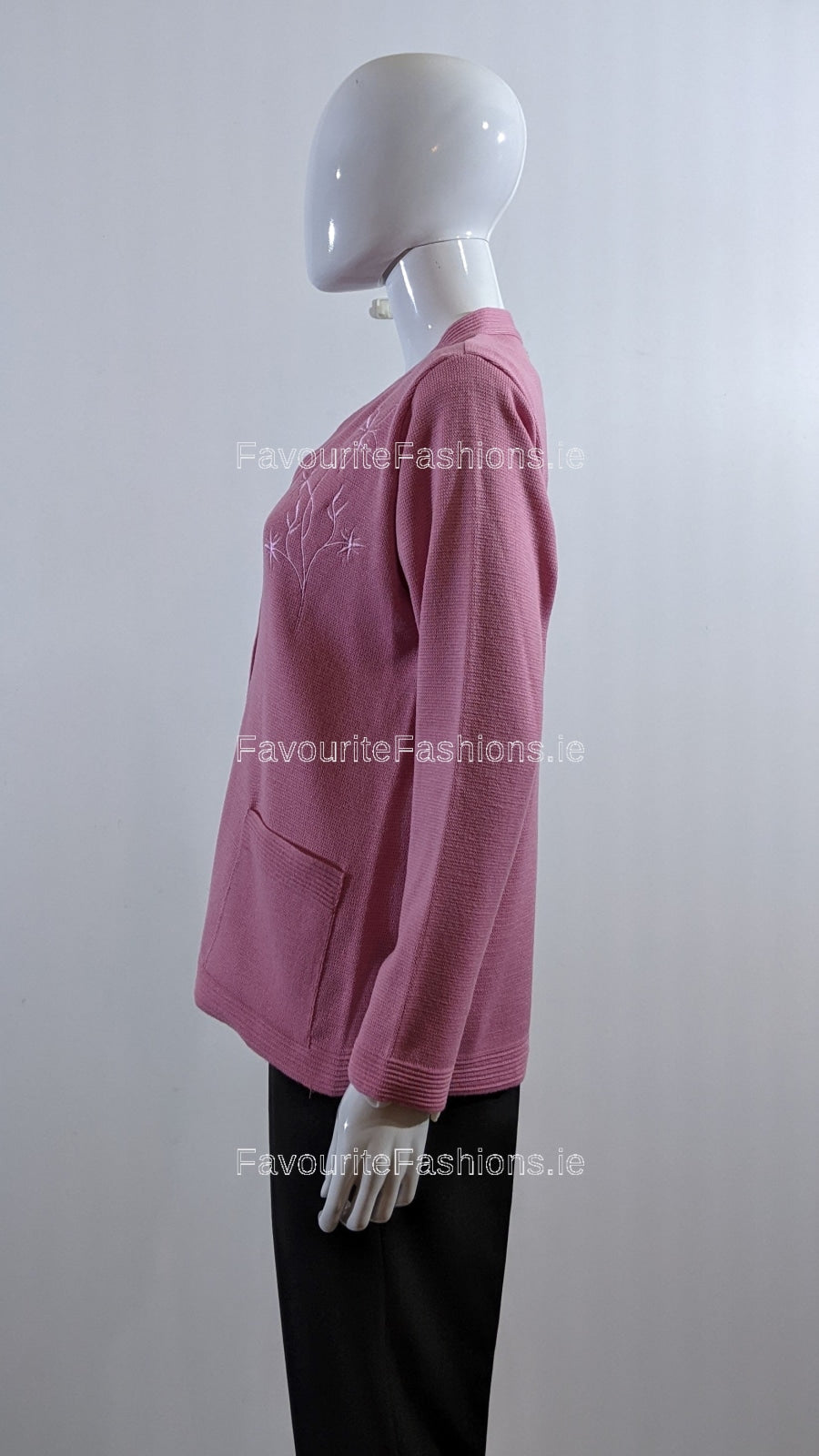 Pink V-Neck Button Pocket Cardigan