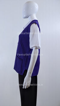 Purple Button Up Knitted Waistcoat Cardigan with Pockets