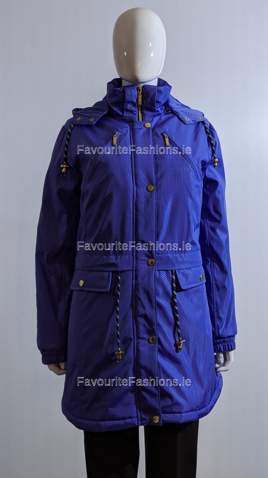 Purple Pattern Hooded Water Resistant Long Coat