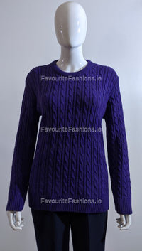 Purple Round Neck Cable Knit Jumper