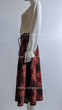 Red & Black Check Belted A-Line Skirt