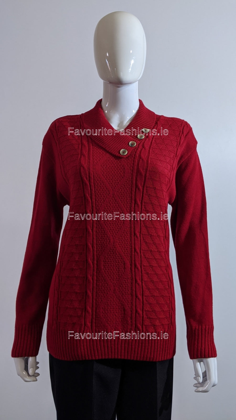 Red Four Button Cable Knit Jumper