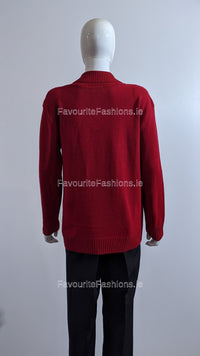 Red Four Button Cable Knit Jumper