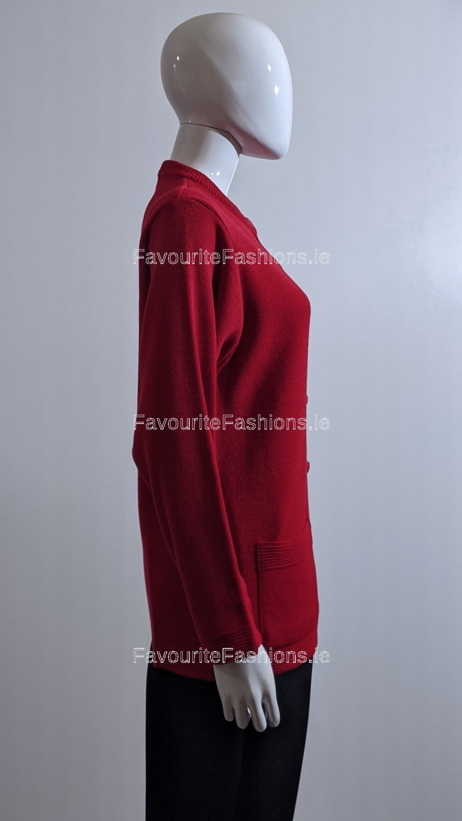 Red Round Neck Button Cardigan