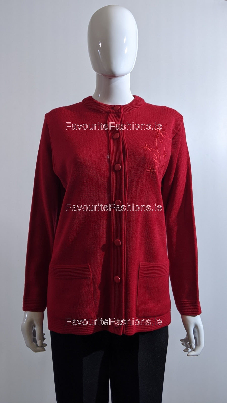 Red Round Neck Button Cardigan