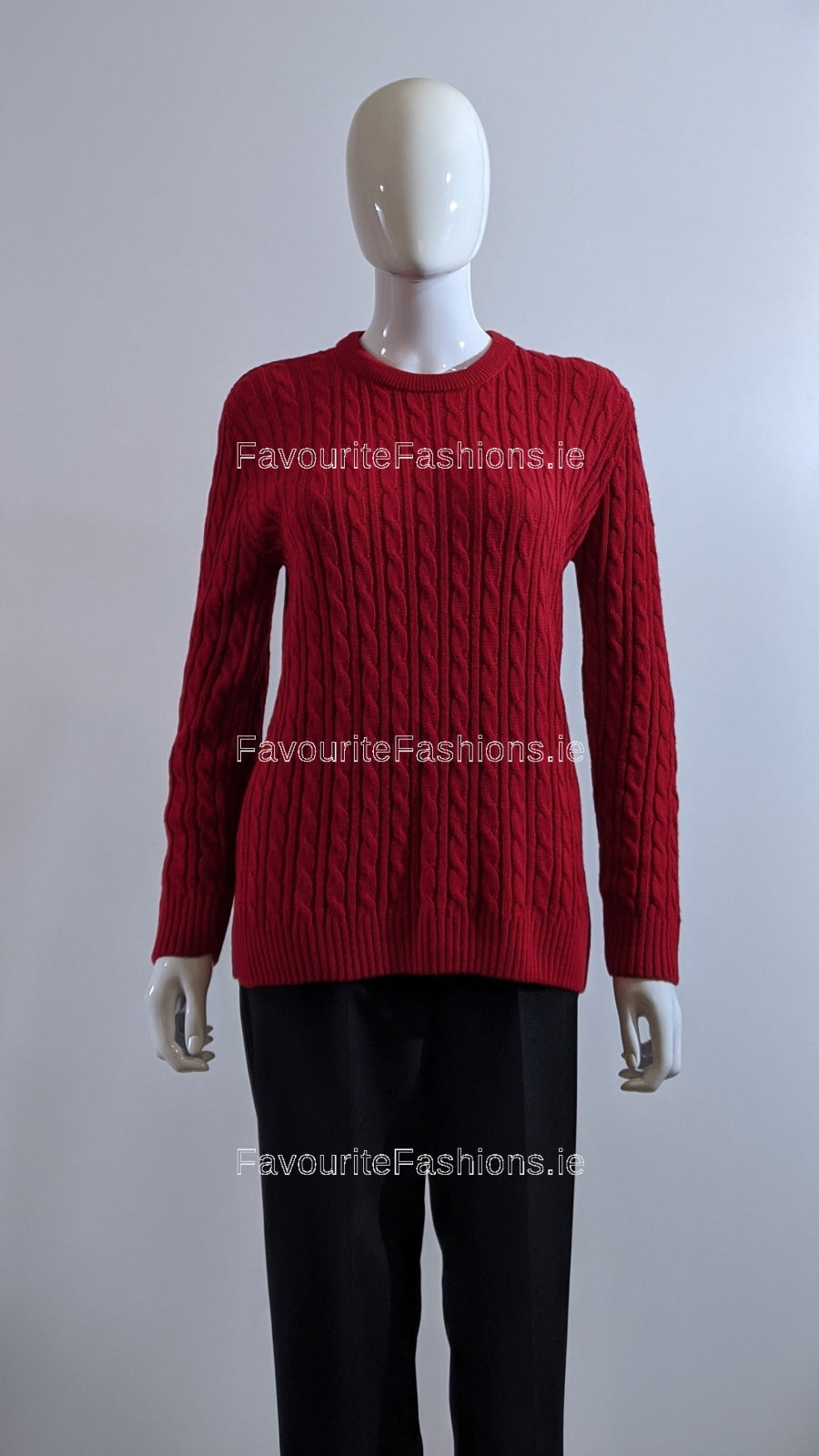 Red Round Neck Cable Knit Jumper