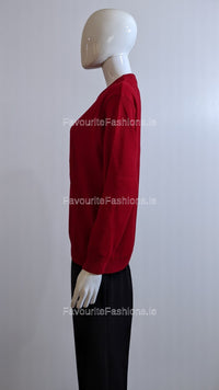 Red Round Neck Diamond Design Jumper