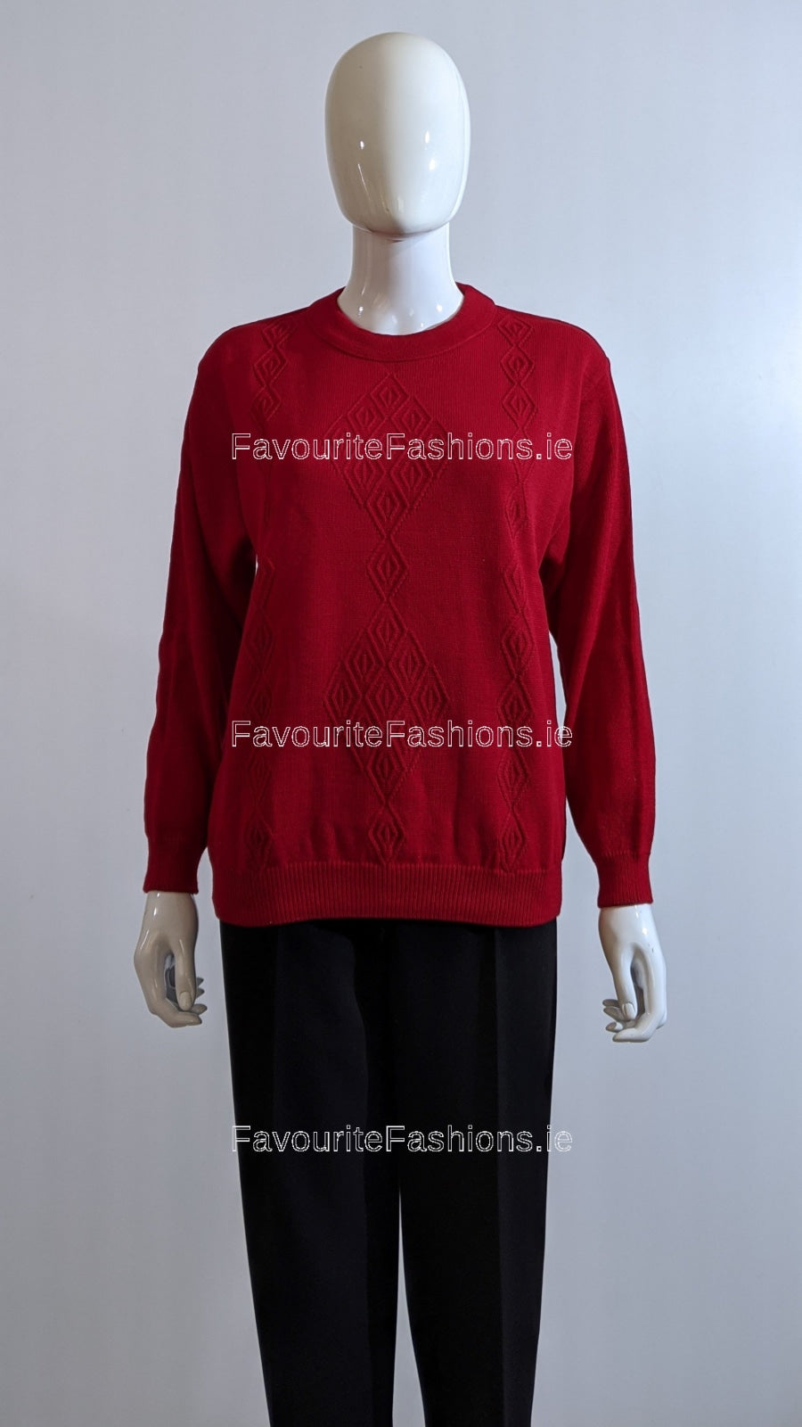 Red Round Neck Diamond Design Jumper