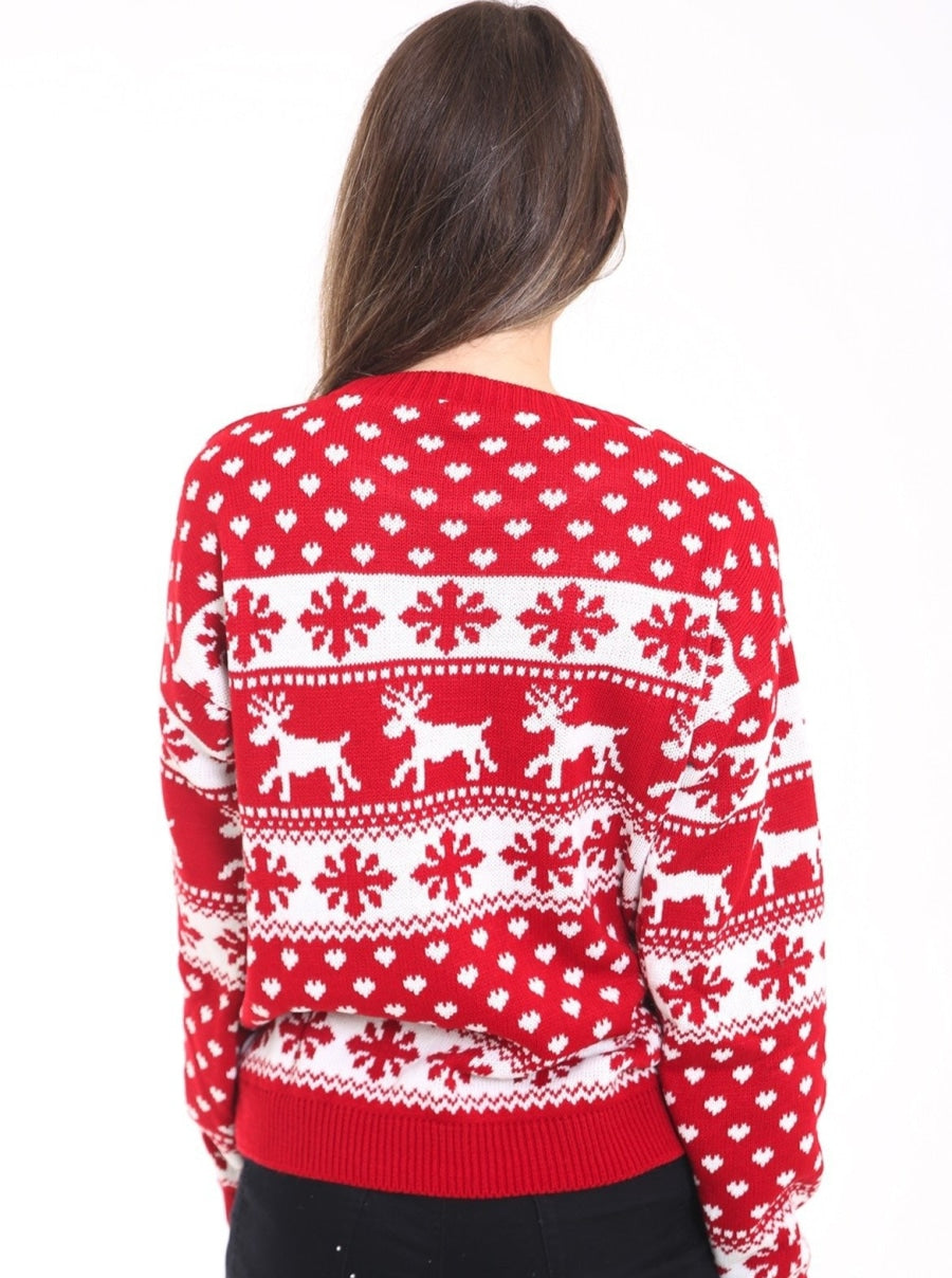 Red Snow Flake Reindeer Christmas Jumper