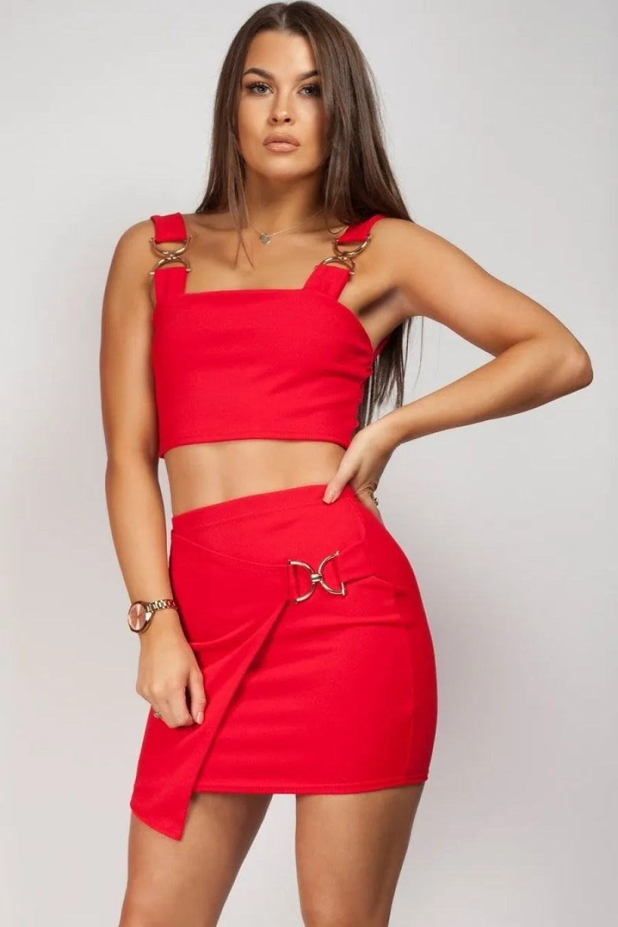 Red Top & Skirt Buckle Co-Ord Set