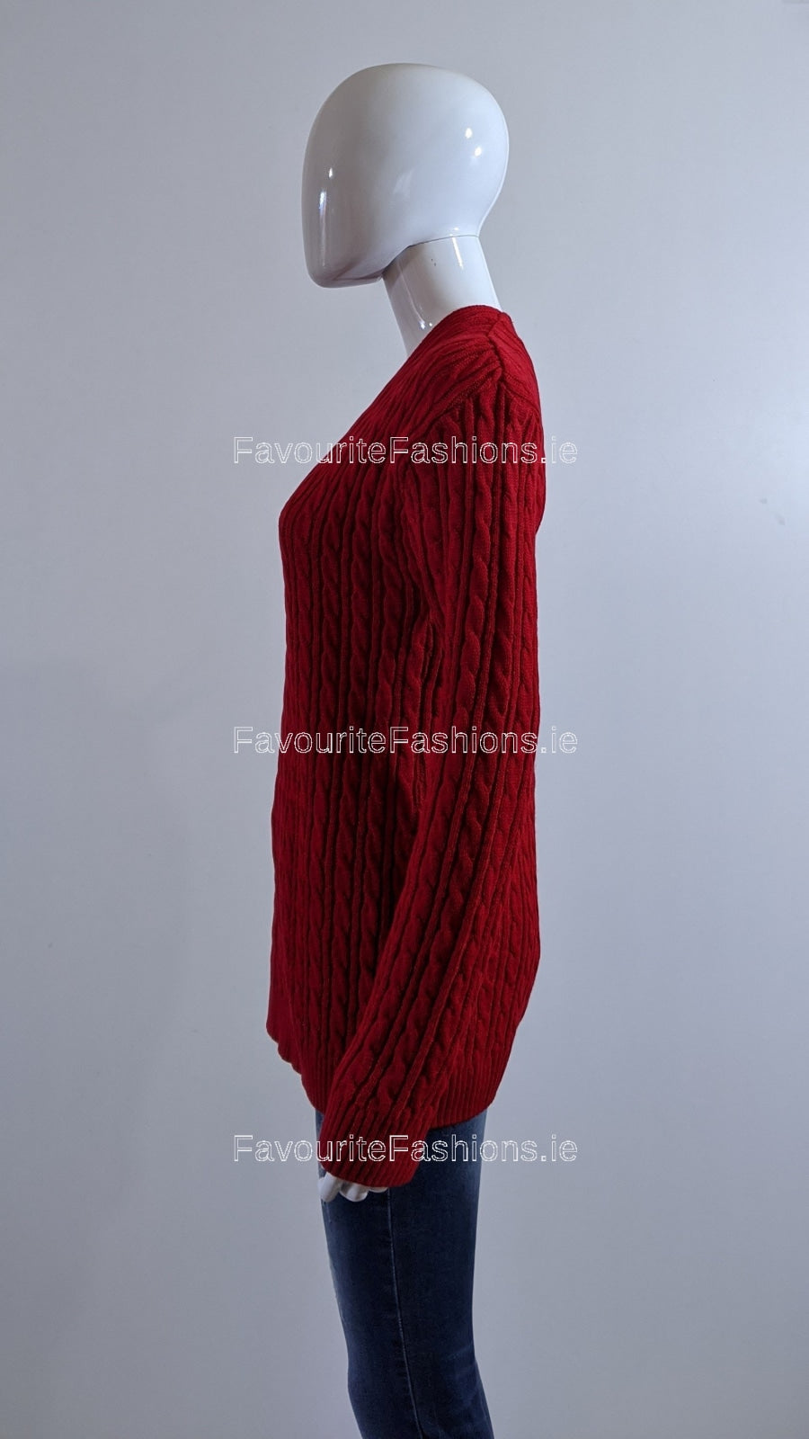 Red V-Neck Cable Knit Jumper