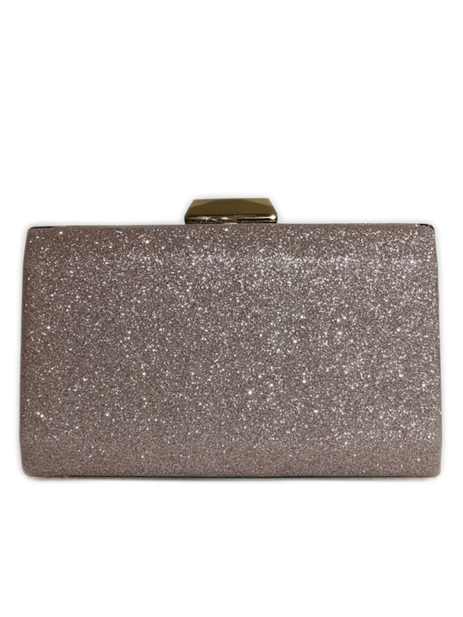 Rose Gold Pleated Glitter Clutch Bag with Handle