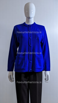 Royal Blue Round Neck Button Pocket Cardigan